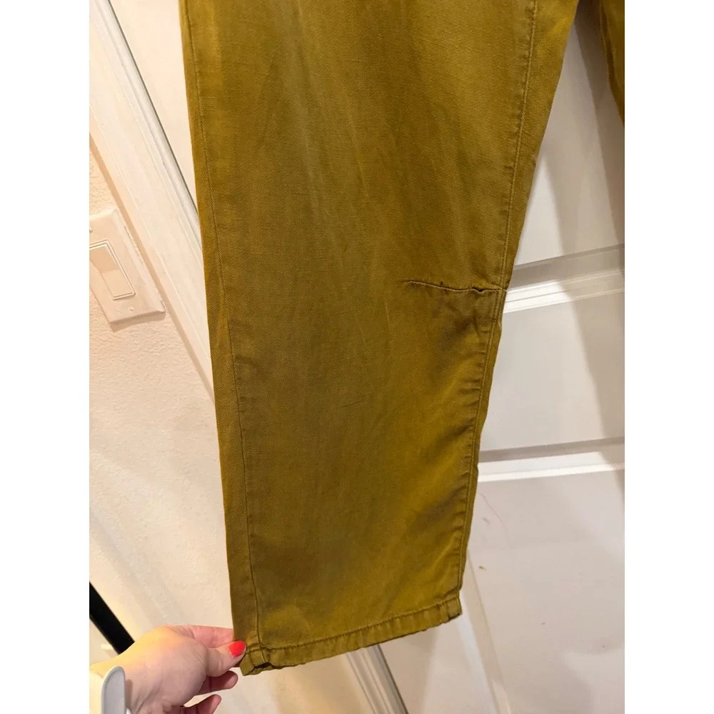 Zara Mustard Yellow Linen Blend Utility Pants Straight Leg Ochre Size M 4877/244